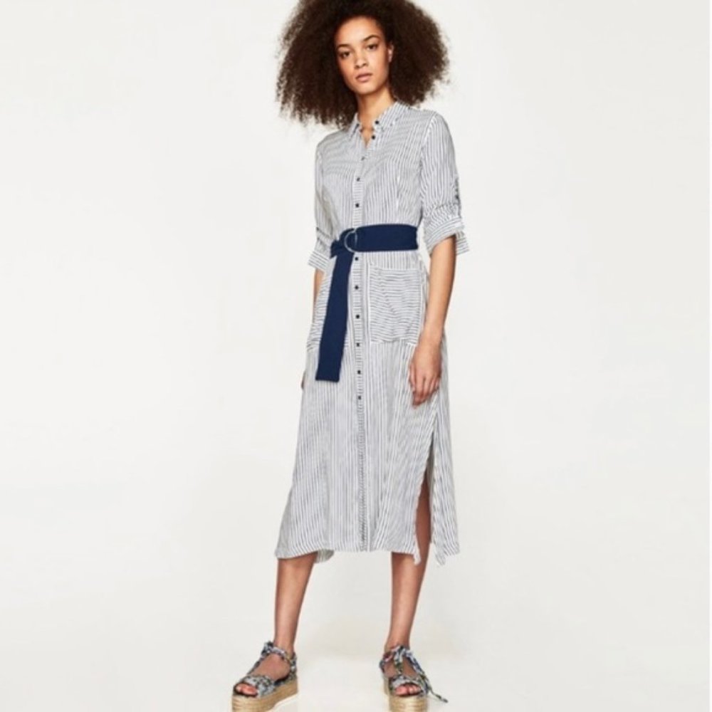 Zara belted striped shirt dress